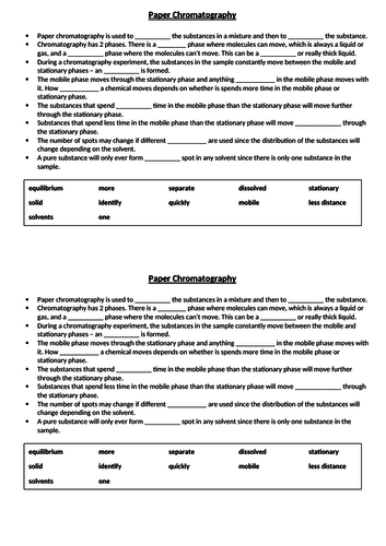 AQA GCSE 9-1 Chemistry and Trilogy Science - C8 Paper Chromatography Summary Gap Fill Worksheet