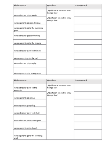 KS3 Spanish -Pool of resources  on  hobbies (present tense)
