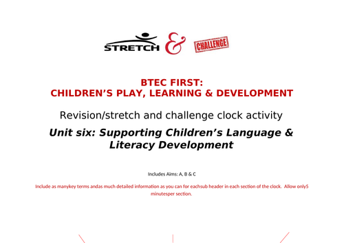 Unit six revision clock activity: Supporting Children's Language & Literacy Development: Btec First