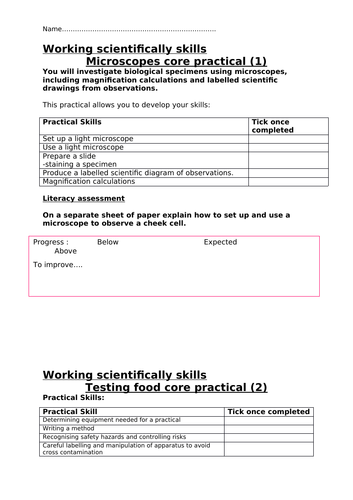 Edexcel biology GCSE core practical and literacy assessment sheets