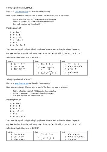 Solving Equations Graphically (DESMOS)