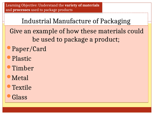AQA Product Design - Packaging Materials and Industrial Processes