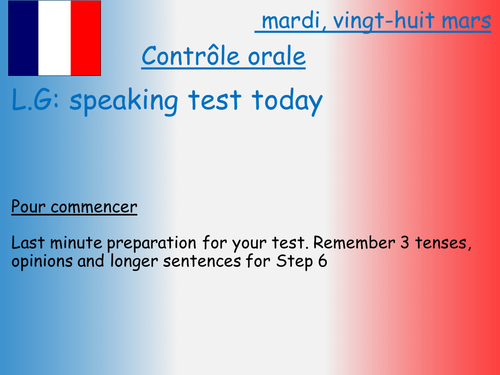 French Studio 2 Module 3 end of unit speaking assessment