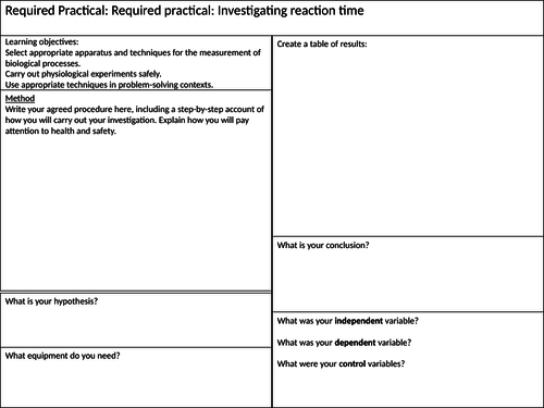 Required Practical Revision Mat - Reaction Time