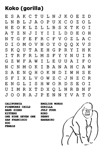 Koko the gorilla Word Search