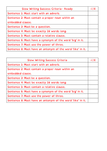 Slow Writing Differentiated Worksheets - 10 Sentences