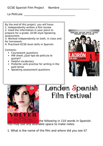 GCSE Spanish Film Project Booklet
