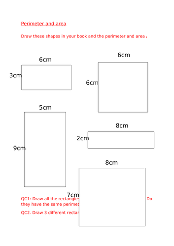 Perimeter and area of rectangles including problem solving activites - Differentiated