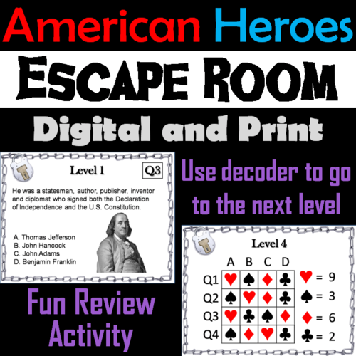American Heroes Activity: Escape Room - Social Studies