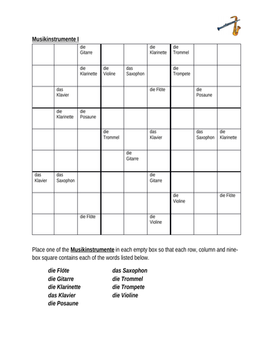 Musikinstrumente (Musical Instruments in German) Sudoku