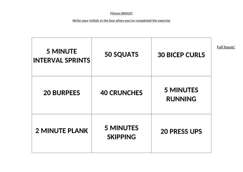 Fitness BINGO!