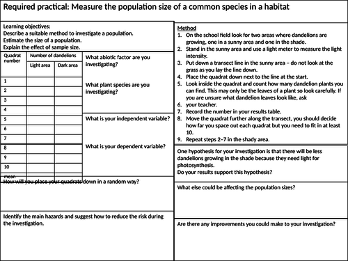 Required Practical Revision Mat - Sampling