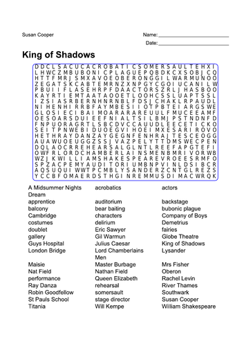 King of Shadows Word Search