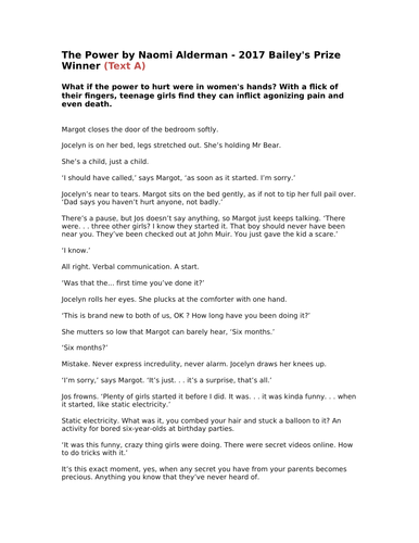 Edexcel IGCSE English B - Text comparison revision (based on The Power)