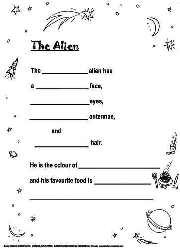 Alien Poem Frame, illustrated, Yrs 2-4; Guidance Notes
