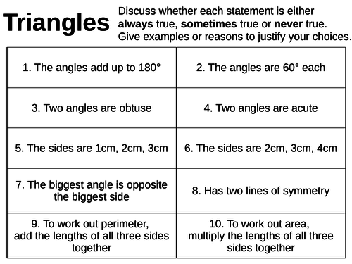 Triangle properties revision activity