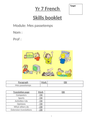 Studio 1 Module 3 Mes passetemps skills booklet