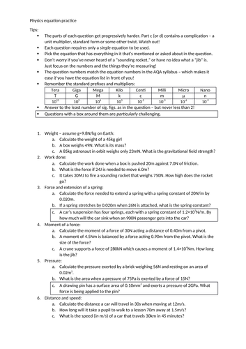 GCSE Physics equation revision