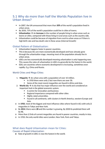 GCSE Geography OCR B - Urban Features Notes: