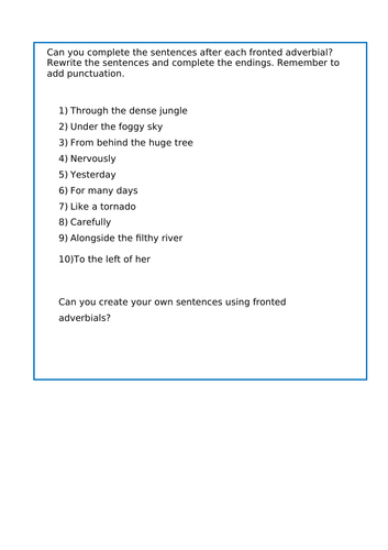 Fronted adverbials worksheets.