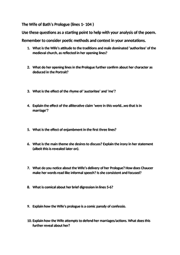 Wife of Bath questions on opening of Prologue