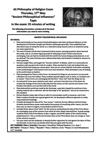 OCR Philosophy of Religion Knowledge Organiser Year 12 AS-Level A-Level