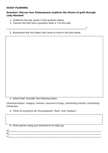 Essay Planning Lady Macbeth's Guilt