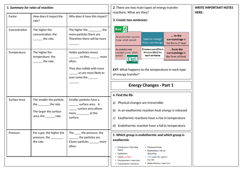 Edexcel 9-1 CC15 Revision MAT / SHEET + ANSWERS for Energy Changes PAPER 2