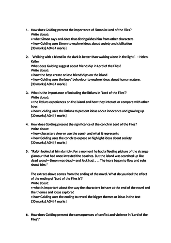 Lord of the Flies AQA Practise Questions