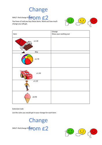 Differentiated worksheets change From 2 Teaching Resources