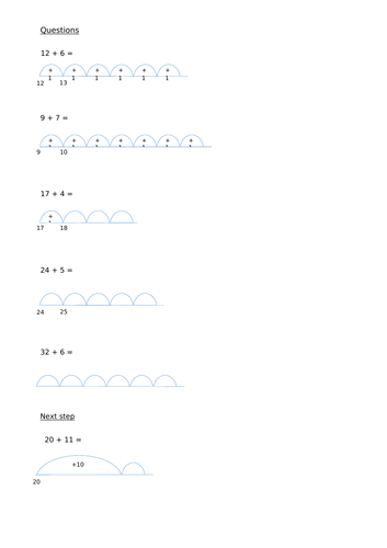 Differentiated addition worksheets - adding on a number line