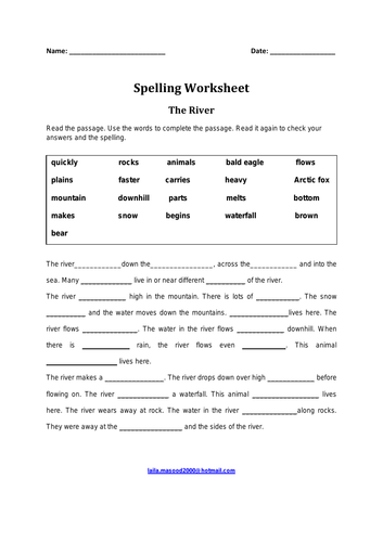 Spelling Worksheet- Comprehension