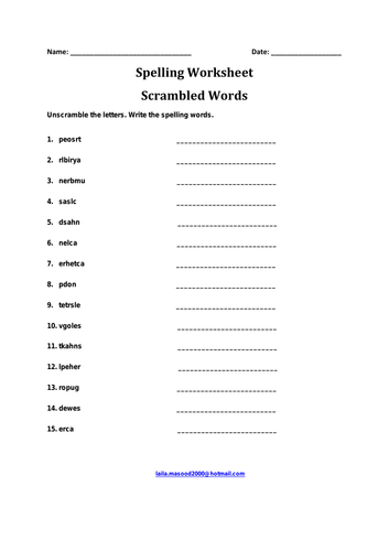 Spelling Worksheet- Scrambled Words | Teaching Resources