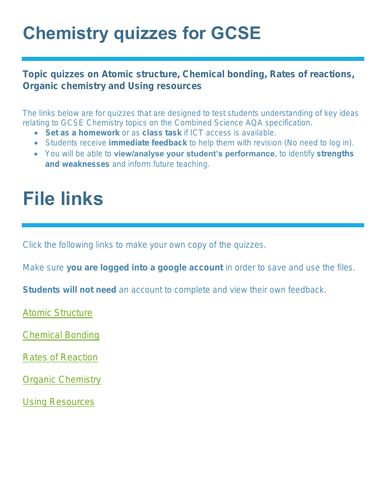 Chemistry Quizzes for AQA GCSE Science
