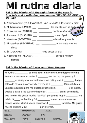 Spanish Gcse Reflexive Verbs And Daily Routine Sheet Teaching Resources