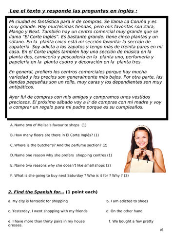 SPANISH GCSE LOCAL AREA SHOPPING REVISION sheets