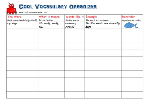 Look, Cover, Write, Check Sheet and Vocabulary Organizer