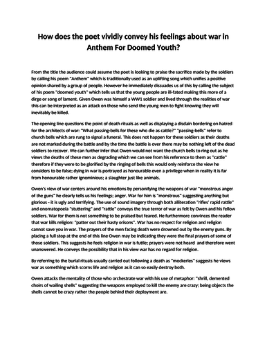 Example Essay Answer Anthem For Doomed Youth