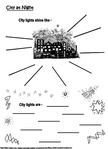 KS2 CITY LIGHTS Poetry-Writing Frame + Warm-Up  Sheet + Teacher's Guide,