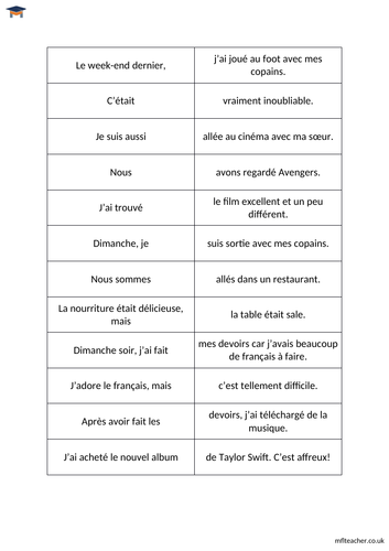 French - Find your partner past tense text