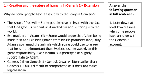 AQA B GCSE - 1.4 - Creation and the nature of humans in Genesis 2 – Recap