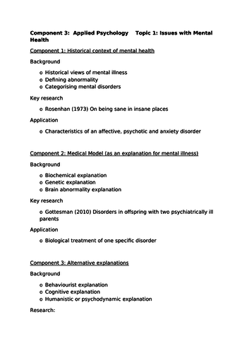 OCR Psychology: Applied Psychology - Issues in Mental Health incl exam questions
