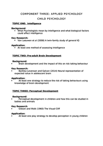 OCR Psychology: Applied Psychology - Child Psychology Incl. Exam Questions