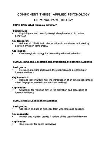 OCR Psychology: Applied Psychology - Criminal Psychology Incl. Exam Questions
