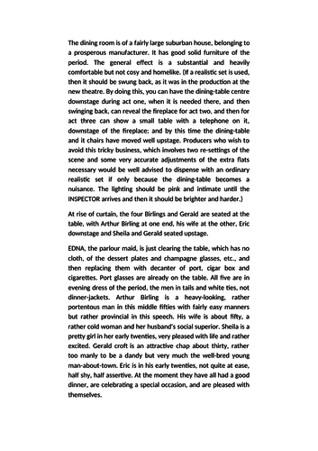 Stage Directions An Inspector Calls | Teaching Resources