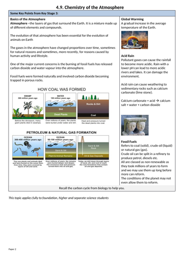 GCSE Key Ideas Revision Sheet - Atmosphere