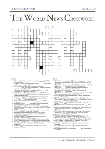 The World News Crossword - April 29th, 2018