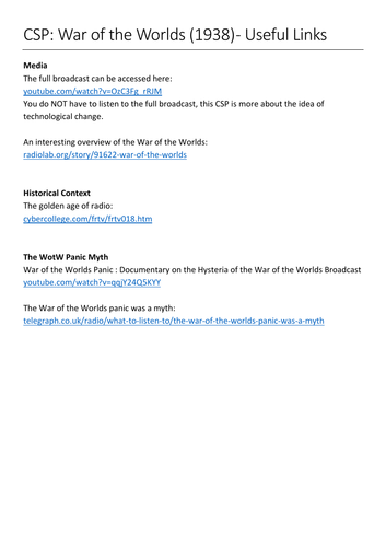 Radio CSP Bundle - AQA A-Level Media Studies - BBC R1: The Surgery & War of the Worlds (1938)