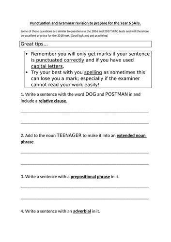 Year 6  Grammar and punctuation worksheet pack