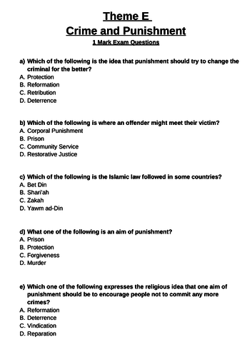 AQA GCSE 9-1 Crime and Punishment exam questions booklet